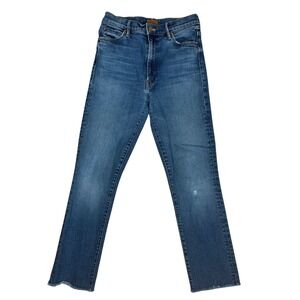 MOTHER The Rascal Ankle Jeans Med Wash High Rise Cropped Raw Hem 27 READ